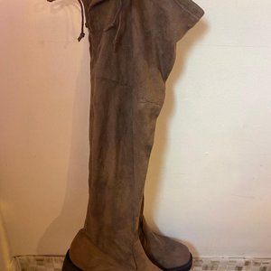 Tan suede above the knee boots w/ tie up top (New)